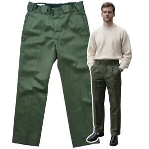 Vtg Mens British Military Issue Army Green Pants 32" Waist Mid Century Utility